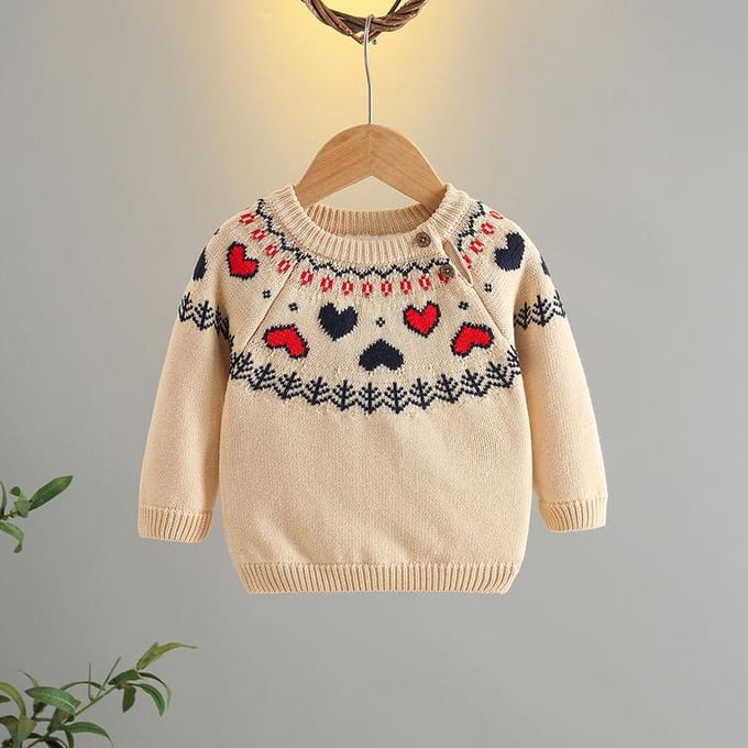 Pull pour filles avec velours épais et double couche hiver pull de base tricoté pour enfants 120 beige