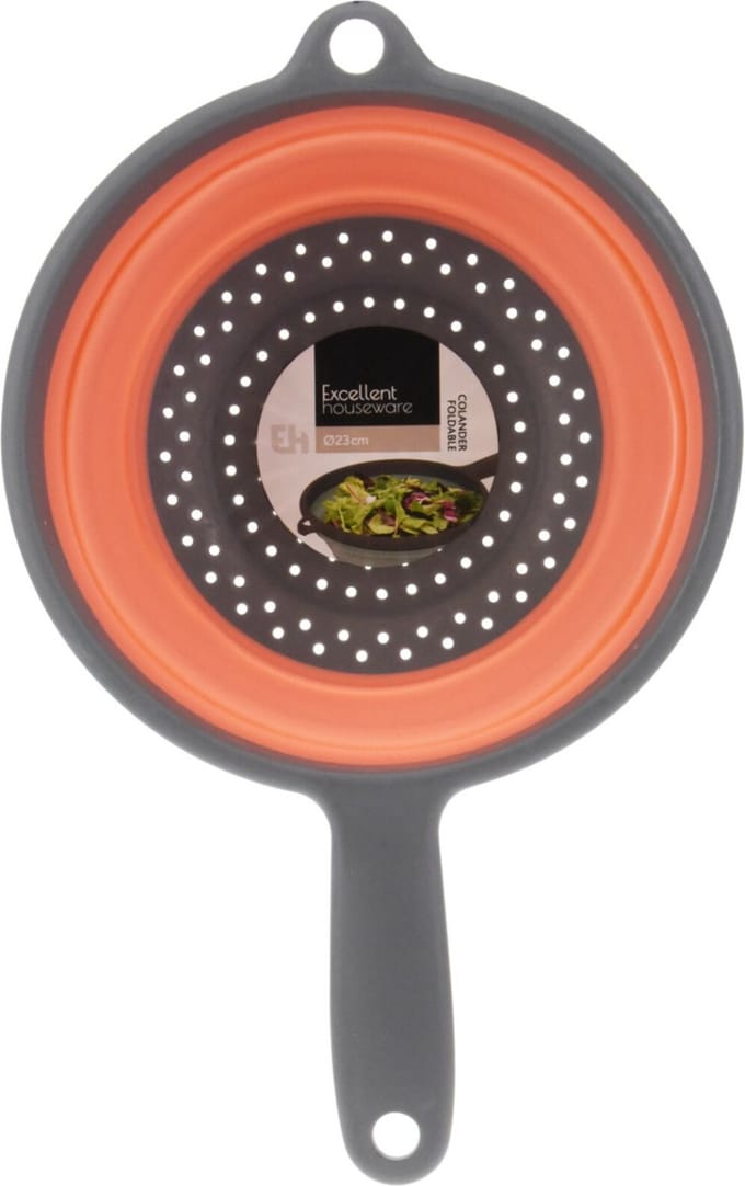 Excellent Houseware opvouwbaar vergiet - oranje/grijs - 23 cm