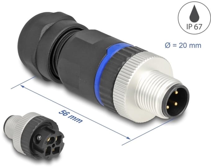 Delock M12 Connector A-coded 4 pin male for mounting with screw connection