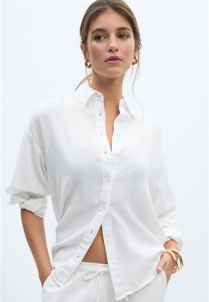 Stradivarius Soepelvallende blouse met linnenlook  Wit S