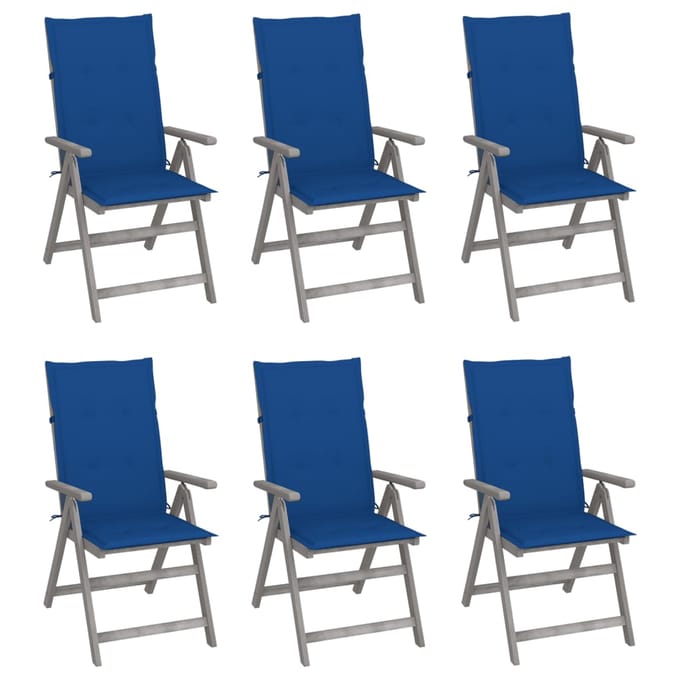 vidaXL - Tuinstoelen - 6 - st - verstelbaar - met - kussens - massief - acaciahout