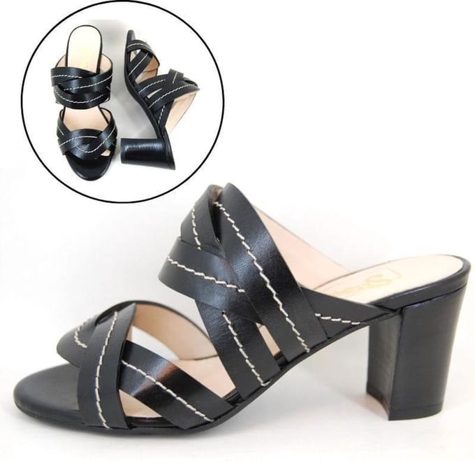 Stravers - Maat 43 Muiltjes met Hak Zwart Leer Grote Maten Slippers