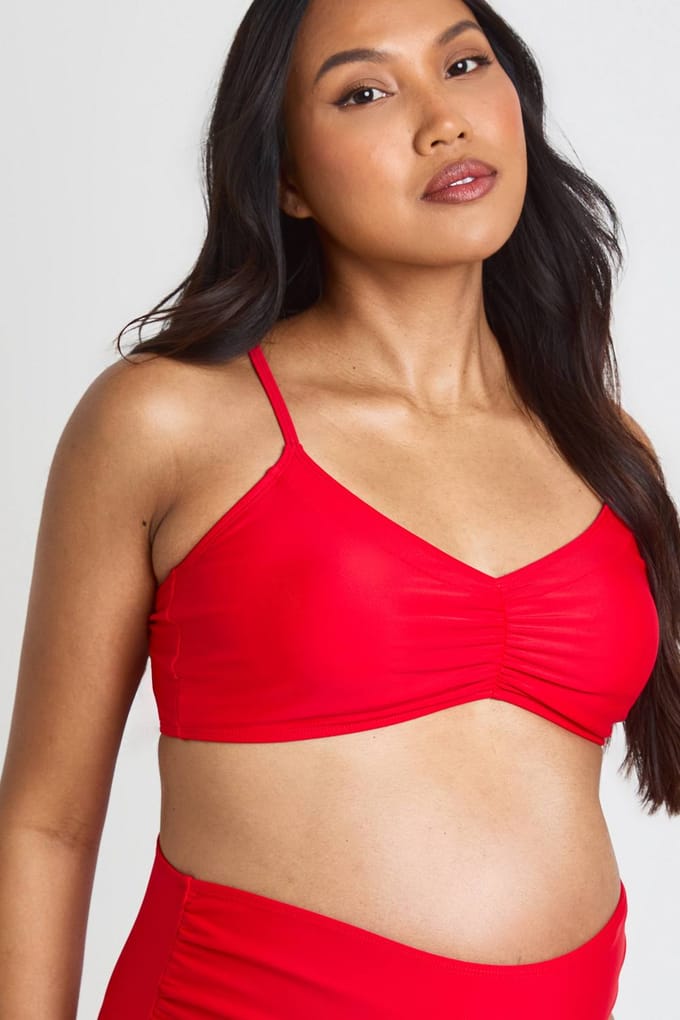 boohoo Dames Zwangerschaps Bikini Top Met Plooien | Rood | Maat: 40