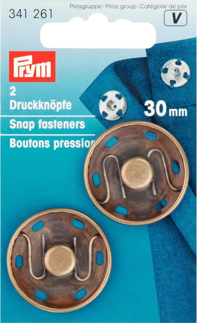 Aannaaidrukknopen 30 mm oudmessing 2 st. - Aannaaidrukknopen - Prym