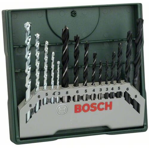 Bosch Accessories Mini-X-Line Mixed set, 15-delig, 5 steen-, 5 metaal-, 5 houtboren