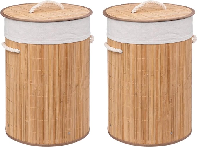 5Five Wasmand van bamboe - 2x - 48 liter - 35 x 50 cm - met deksel