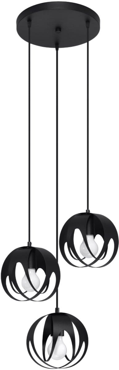 Hanglamp TULOS 3P met 3 bolvormige kappen op ronde plaat - Sollux Lighting - IP20 - Zwart staal behuizing - 30 x 30 x 117 cm - 3 x E27 LED, exclusief lichtbron - 3 x 15 W - Moderne hanglamp voor gang, hal en slaapkamer