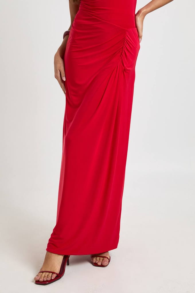 boohoo Dames Slinky Gerimpelde Zijkant Maxi Rok | Red | Maat: 10