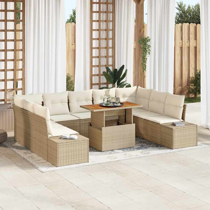 vidaXL - Tuinbank - Set - 10 - st - Beige - en - Crème