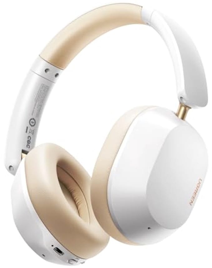 UGREEN HiTune Max5c Bluetooth Headphones Over Ear with Hybrid Active Noise Cancellation, High-Resolution Audio, LDAC, 75h Battery, Bluetooth 5.4, Spatial Audio, EQ in App, Dual Jack (White)