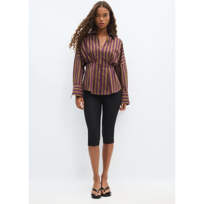 Stradivarius Popeline blouse met plooien  Kaki XS