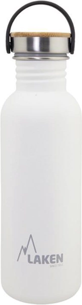 RVS fles 0,75L Basic Steel Bottle Wit - Bamboo Cap - Laken - roestvrijstaal - waterfles - drinkfles