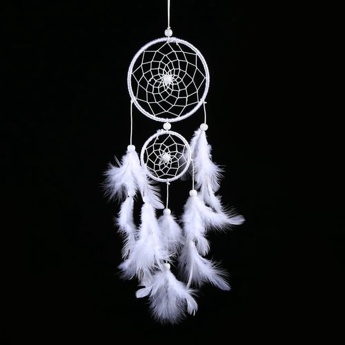 Dailygoods- Dromenvanger Witte Kralen - Wanddecoratie Hout - Indiase