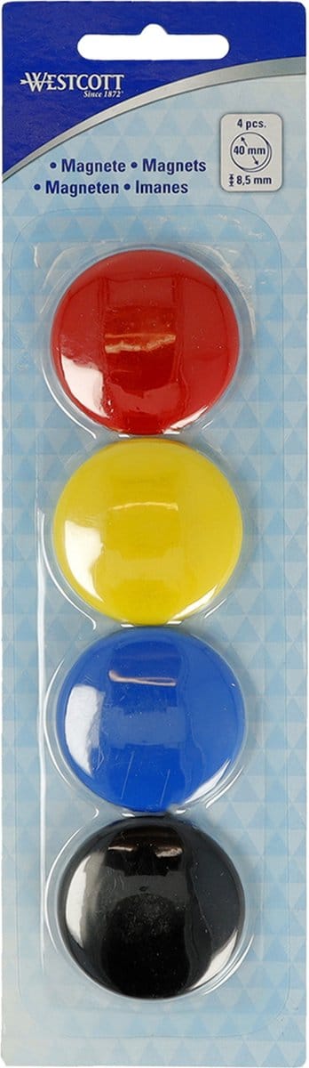 Westcott magneten - Ø 40x8,5mm - assorti kleuren - 4 stuks - AC-E10826