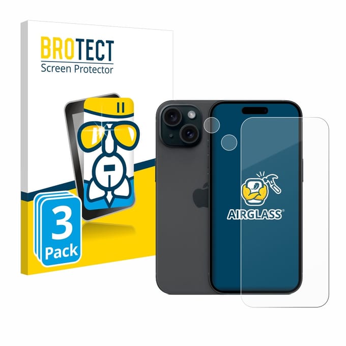 Screenprotector 3 Stuks voor Apple iPhone 15 (Voor+Camera) Beschermglas transparant