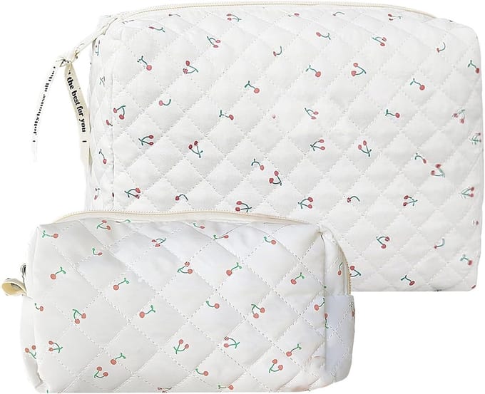 Set van 2 Pluche Make-up Tasjes met Kersenprint