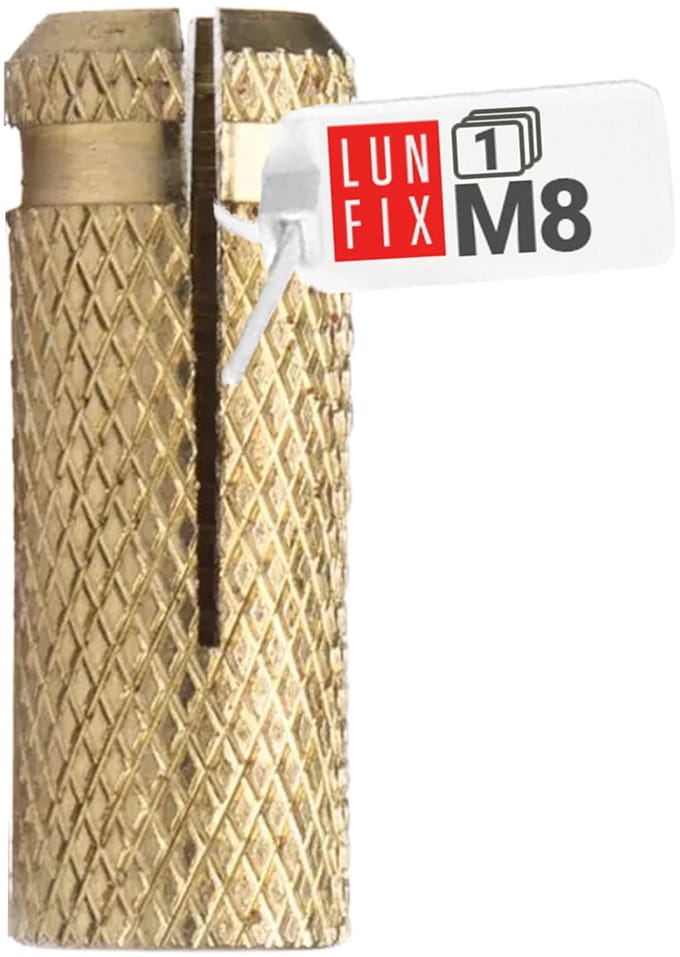 LUN FIX - M8 muuranker + messing plug 8mm - 1 stuk - inslaganker - spreidbus