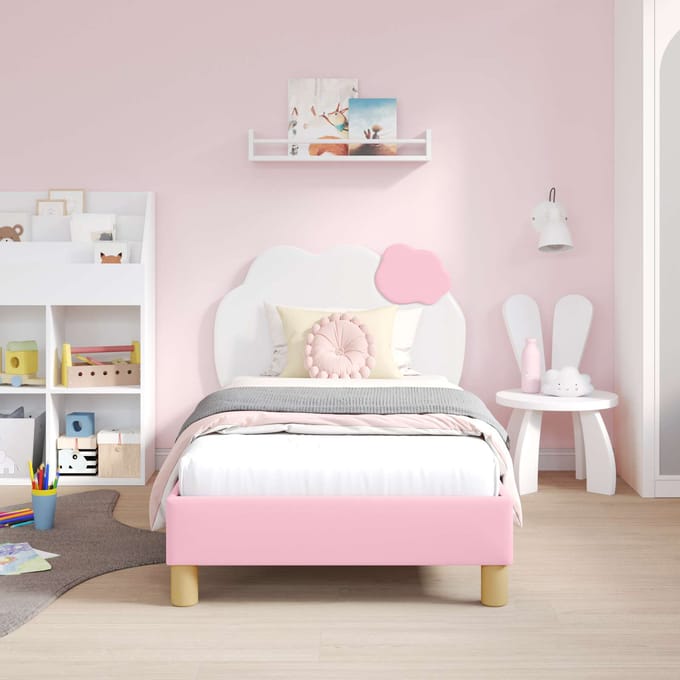 vidaXL - Kinderen - bedframe - met - hoofdboard - Roze - 80 - x - 160 - cm - PU