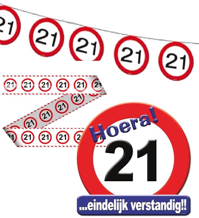 21 jaar Feest pakket versiering verkeersbord - 3delig.