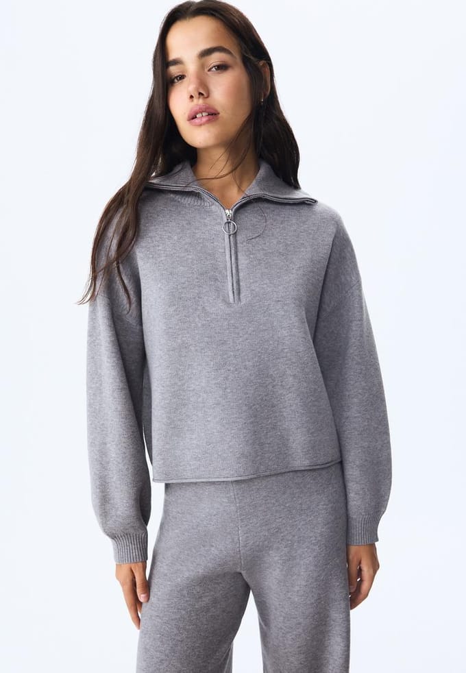 Stradivarius Tricot trui met rits  Donkergrijs L
