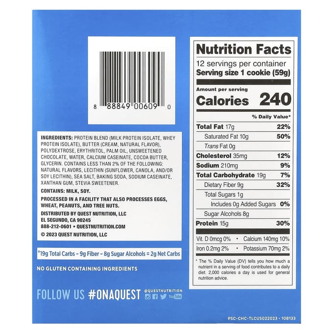 Quest Nutrition, Biscuits Protéinés, Pépites de Chocolat, 12 sachets, 2,08 oz (59 grammes) chaque