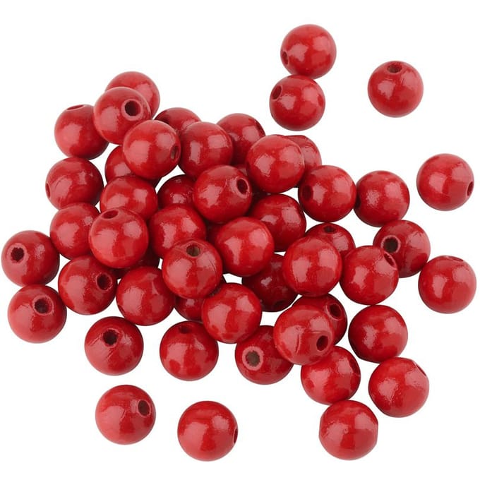 Houten kralen, Ø 10 mm, ca. 50 stuks - Rood