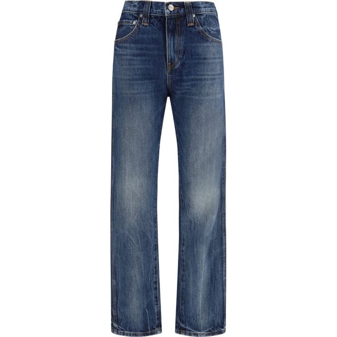 Khaite Blauwe Katoenen Hoge Taille Jeans