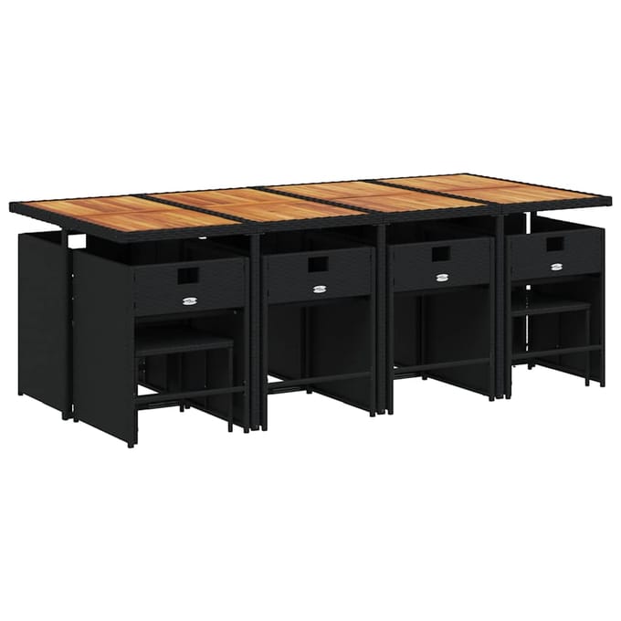 vidaXL - 13-delige - Tuinset - met - kussens - poly - rattan - zwart