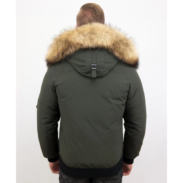 Enos Korte winterjas army met bontkraag