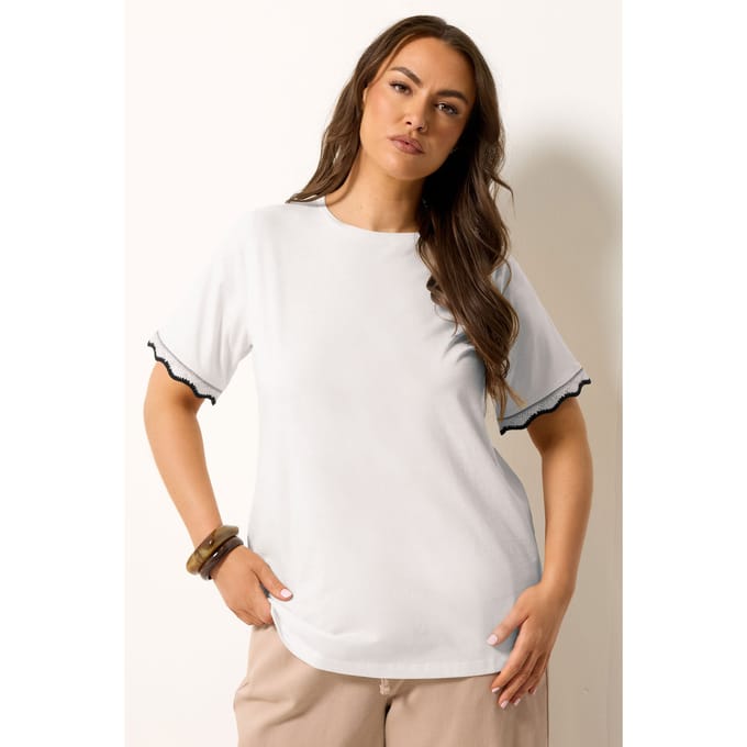 Yours Wit Metallic Tshirt Met Gehaakte Rand En Korte Mouwen Size 48
