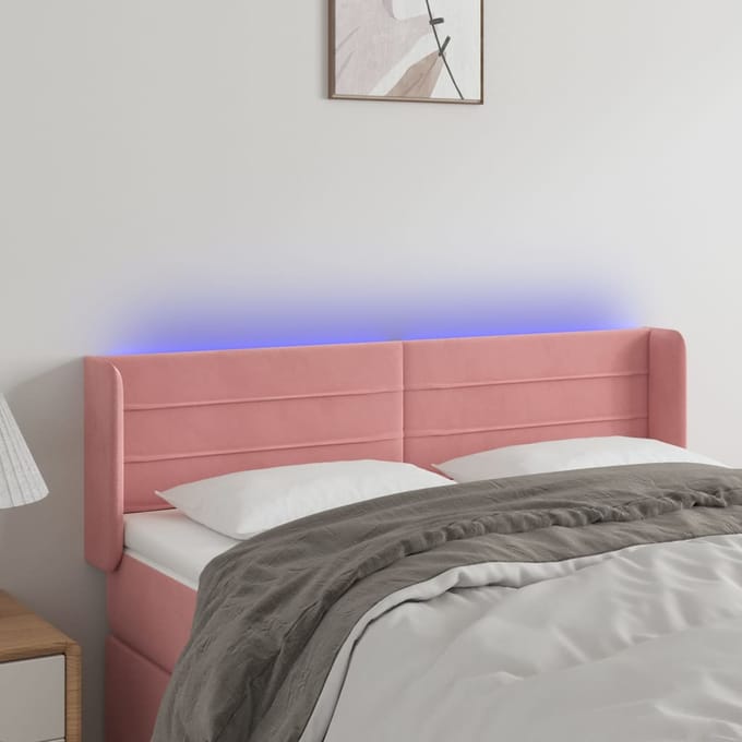 vidaXL - Hoofdbord - LED - 147x16x78/88 - cm - fluweel - roze
