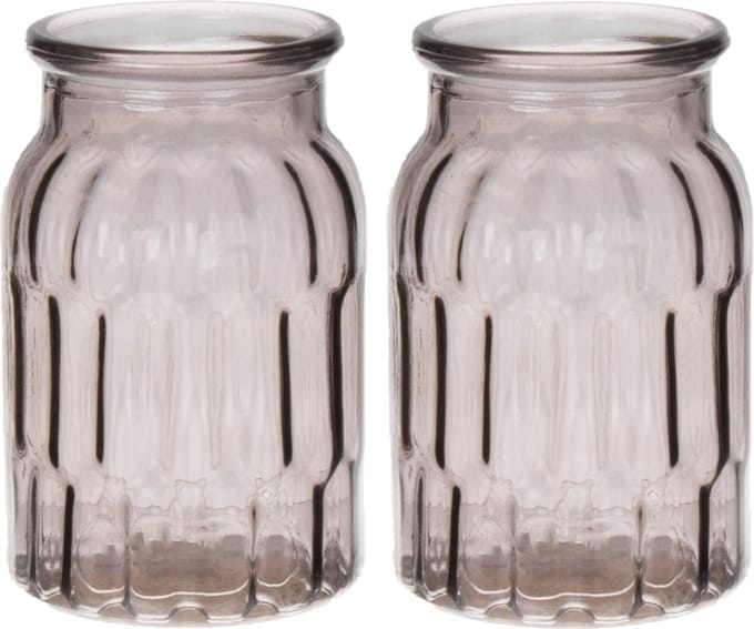 Bellatio Design Bloemenvaas klein - 2x - grijs - transparant glas - D10 x H16 cm - vaas