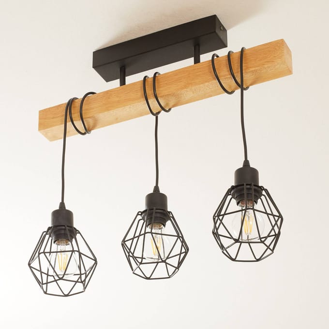 EGLO Townshend 5 Plafondlamp - E27 - 55 cm - Zwart/Bruin - FSC Hout