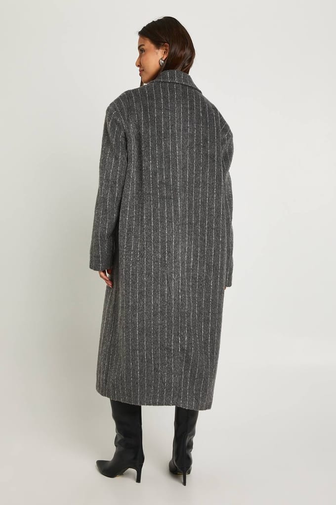 boohoo Dames Pinstripe Wol-Look Oversized Maxi Jas | Charcoal | Maat: 12