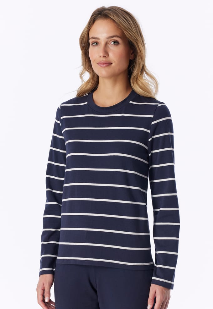 Schiesser dames pyjamashirt korte mouw - Mix & Relax - Los wijd katoenen pyjama shirt donkerblauw - 48