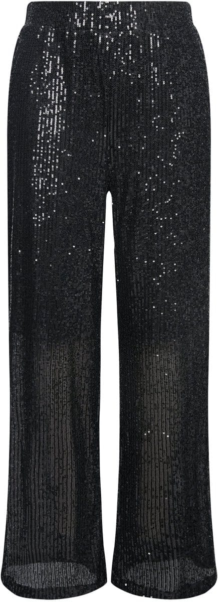 Ulla Popken - Dames - Broek wijde pijpen pailletten elastische tailleband - Zwart - Maat 58+
