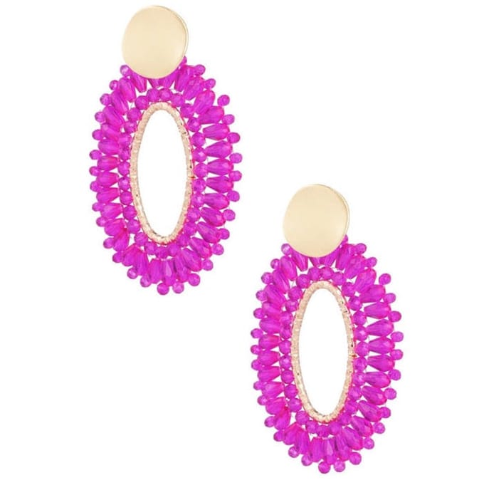Yehwang Oorbellen Statement Ovaal goud fuchsia