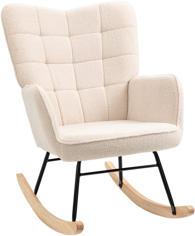 HOMCOM - Schommelstoel - met Fleece Look - Armleuningen - Beige