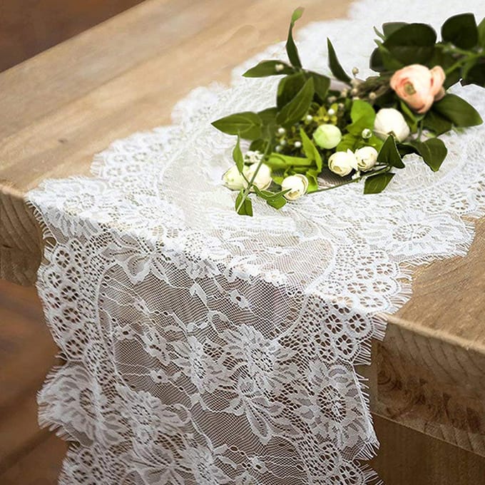Chemin de table en dentelle blanche, nappe de mariage française, décoration de table familiale, 36 x 300 cm white