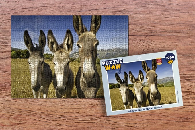 Puzzel Drie ezels in een weiland - Legpuzzel - Puzzel 1000 stukjes volwassenen