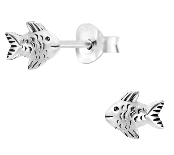 Joy|S - Zilveren vis oorbellen - 6 x 5 mm - geoxideerd