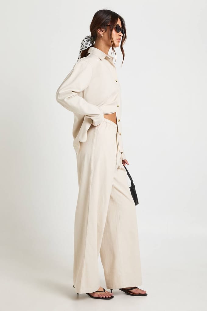 boohoo Dames Chambray Wijde Slouchy Broek | Ecru | Maat: 36