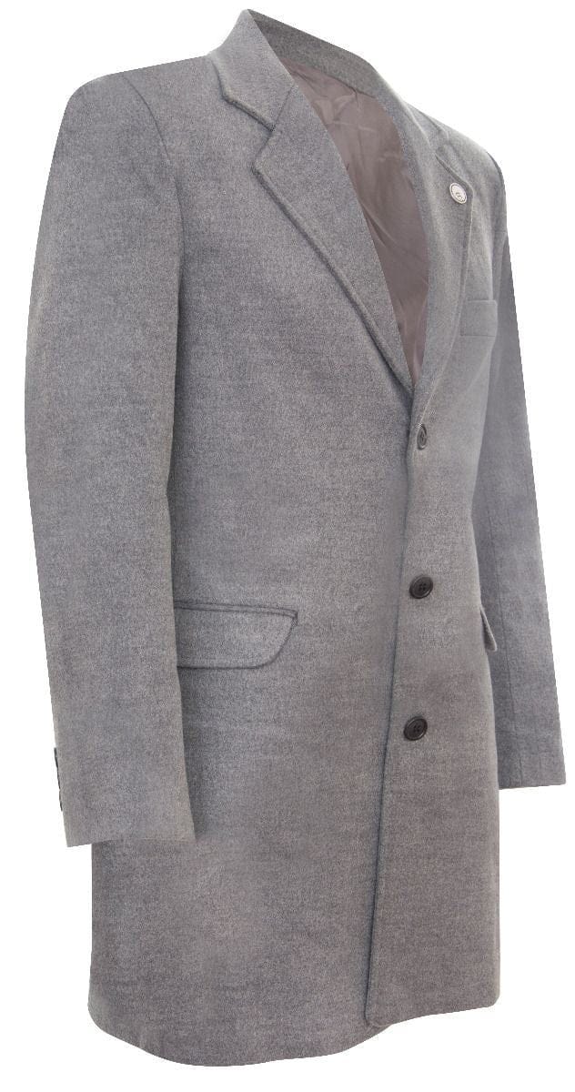 Lange grijze wollen slim-fit overjas voor heren