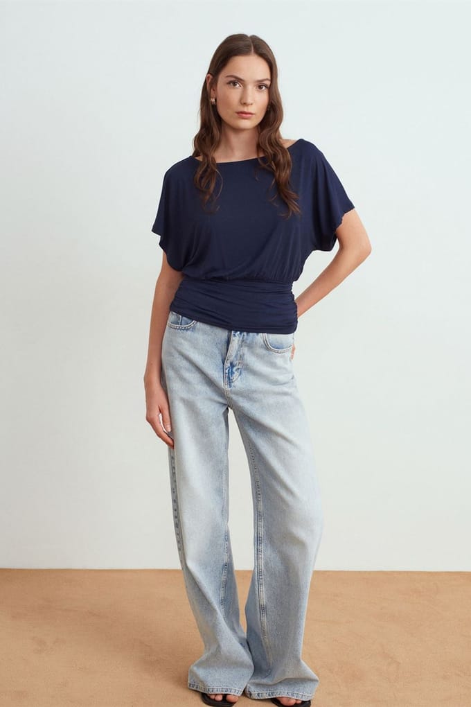 Dames Modal Blend Uitsnede Coltrui Blouse