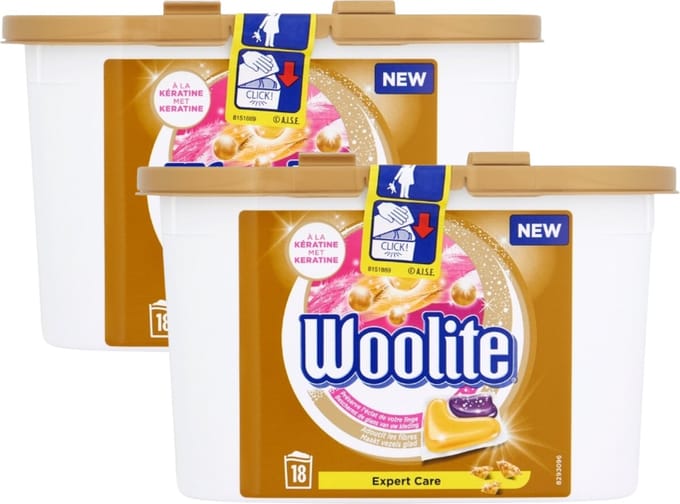 Woolite - Expert Care - Wasmiddel met Keratine - 2 x 18 Capsules - Voordeelverpakking