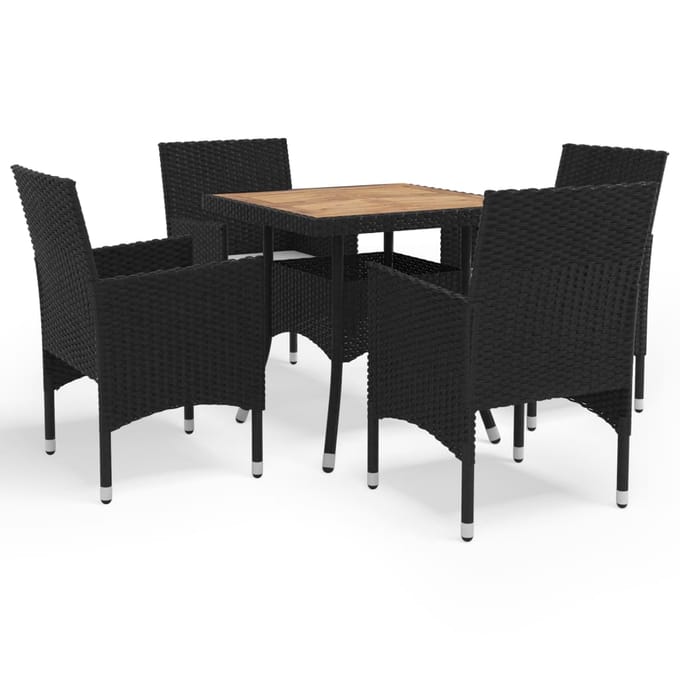 vidaXL - 5-delige - Tuinset - poly - rattan - en - acaciahout - zwart