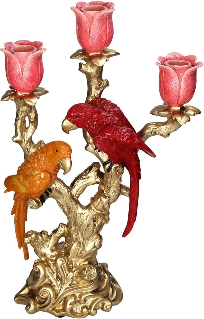 Kandelaar Vogels Rood & Oranje - 37,5 cm
