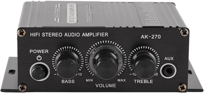 Auto Versterker - Mini Audio - Muziek Luisteren - Helder Geluid - Compact Formaat - Zilver