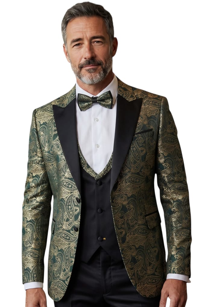 Heren groen 4-delig Paisley maatpak trouwpak - AK2