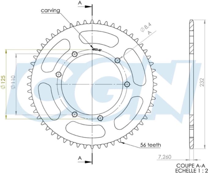 Couronne de transmission Afam pour Moto Sherco 50 SM R 2014 à 2017 Neuf